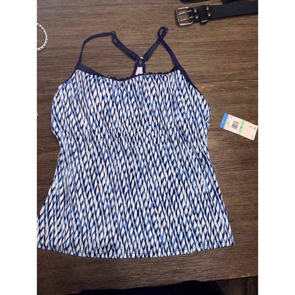 South Point Womens Blue Geometric Print Tankini Swim Top YESS0071 NWT Size 8